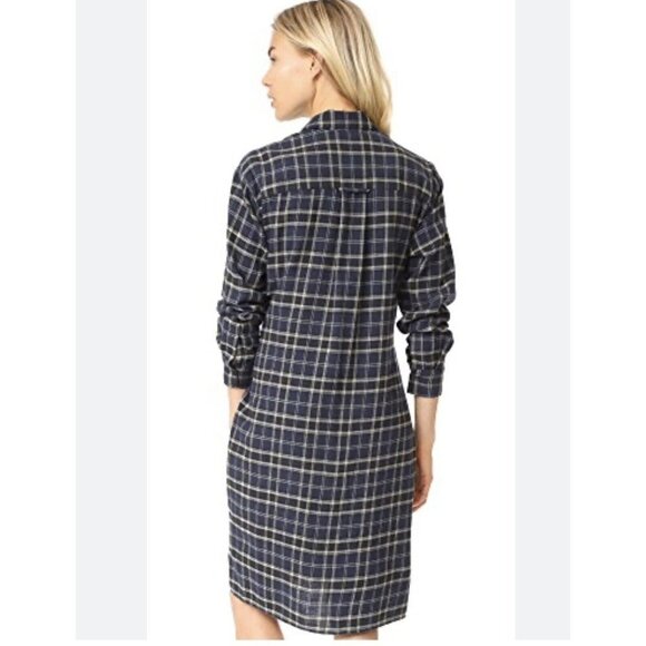 VINCE Multi Plaid Flannel Wool Blend Long Sleeve Dress Womens Size XS Tie Front - Picture 2 of 12